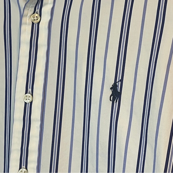 Ralph Lauren Mens Classic Fit Long Sleeve Button Shirt Blue Stripe M 15.5 - Picture 2 of 4